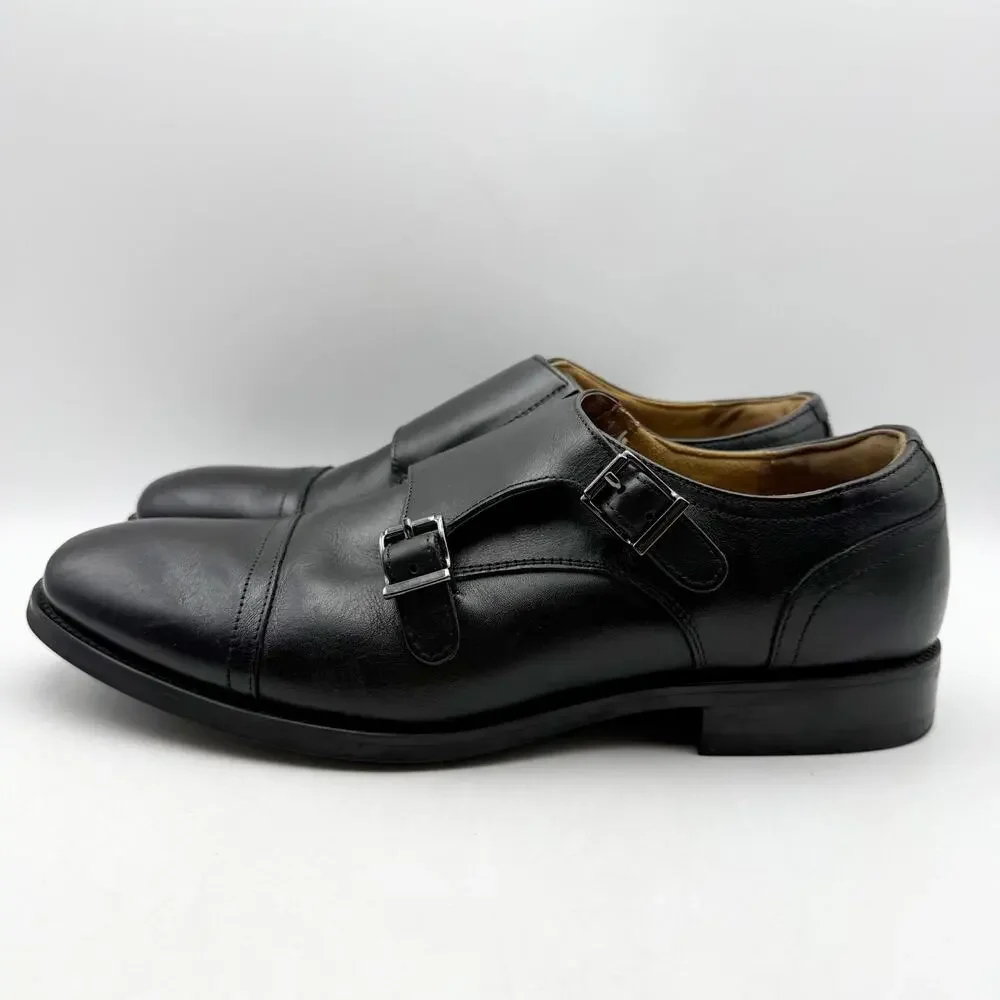 Florsheim Mens Rucci Monk Strap Dress Shoes US 7 Wide Black Leather Slip-On EUC